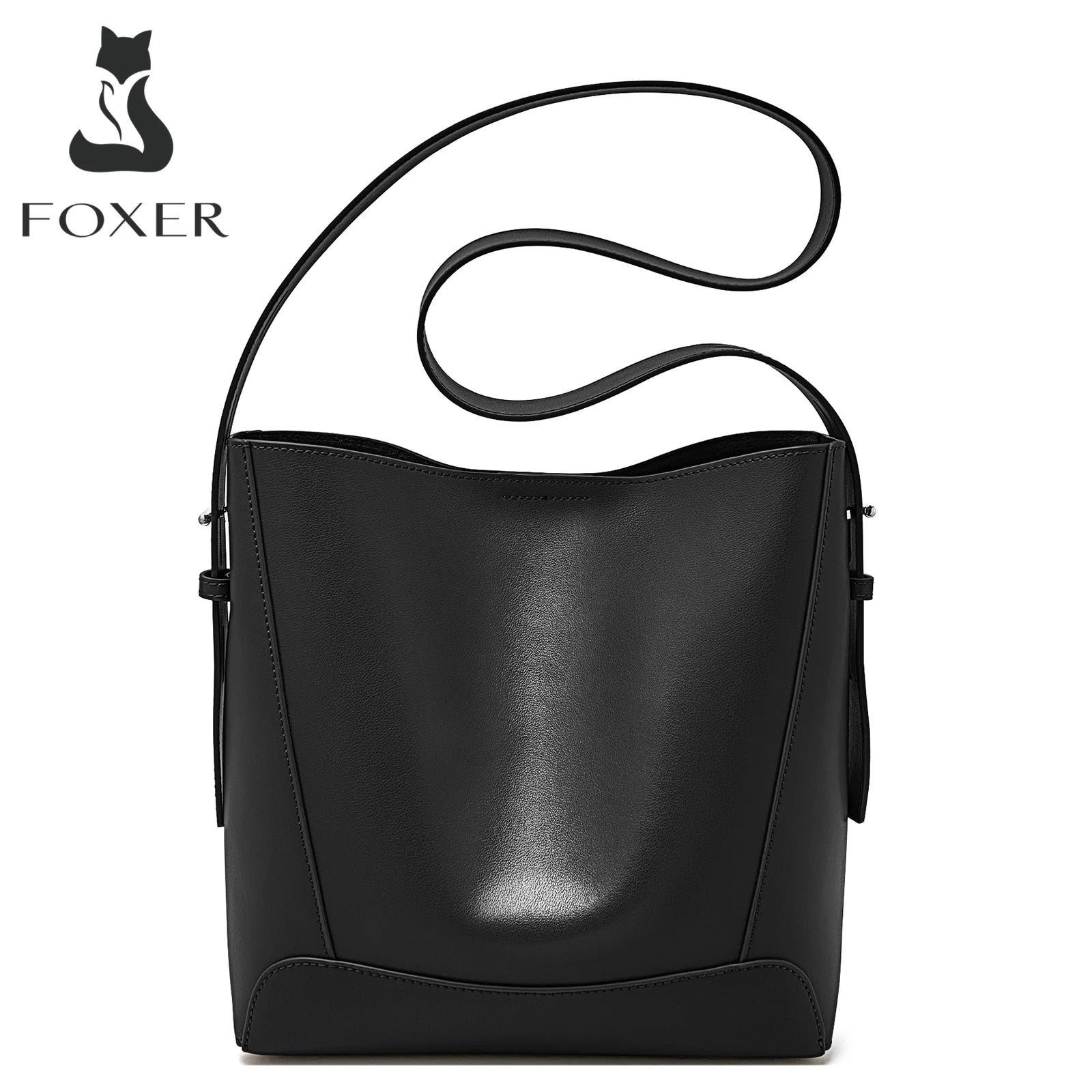 FOXER Lady Women Hobo Bucket Bag Split Leather Fashion Shoulder Bags Large Capacity Handbag Wide Adjustable Strap Female Bags