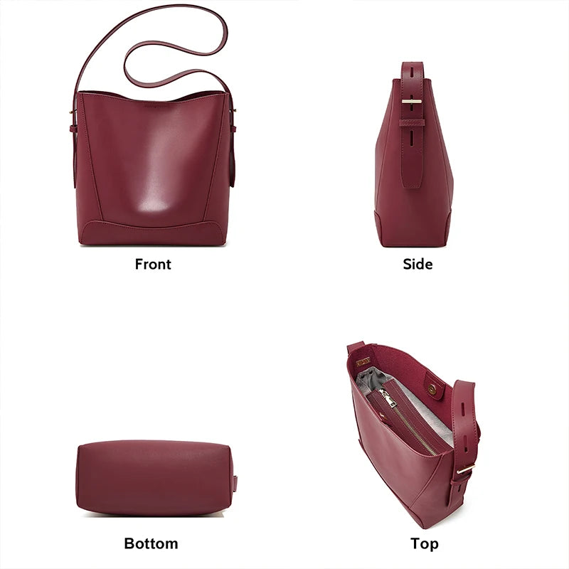 FOXER 2026 New Women's Bucket Bag Split Leather Large Capacity Tote Bag Female Crossbody Bag Commuter Shoulder Bag